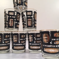 Load image into Gallery viewer, Mid-Century Jeannette Glassware Black and 22-Karat Gold Geometric 25-Piece Bar Set
