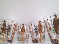 Load image into Gallery viewer, Culver Mid-Century Mardi Gras Jester Double Old Fashion With Jewels Glasses (Set of 4)
