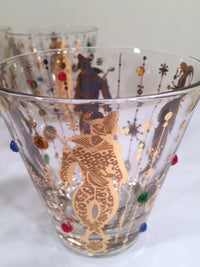 Load image into Gallery viewer, Culver Mid-Century Mardi Gras Jester Double Old Fashion With Jewels Glasses (Set of 4)
