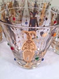 Load image into Gallery viewer, Culver Mid-Century Mardi Gras Jester Double Old Fashion With Jewels Glasses (Set of 4)
