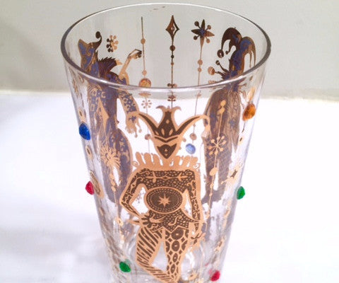 Culver Mid-Century Mardi Gras Jester With Jewels Highball Glass (1)