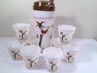Load image into Gallery viewer, Gay Fad 1950s Court Jester Cocktail Shaker and 8 Single Old Fashioned Glasses Set
