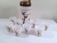 Load image into Gallery viewer, Gay Fad 1950s Court Jester Cocktail Shaker and 8 Single Old Fashioned Glasses Set
