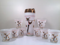 Load image into Gallery viewer, Gay Fad 1950s Court Jester Cocktail Shaker and 8 Single Old Fashioned Glasses Set
