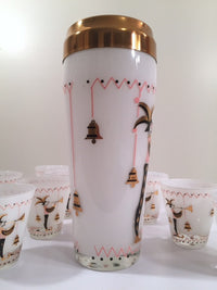 Load image into Gallery viewer, Gay Fad 1950s Court Jester Cocktail Shaker and 8 Single Old Fashioned Glasses Set
