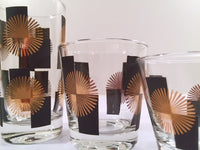 Load image into Gallery viewer, Anchor Hocking - Mid-Century Black Square with 22-Karat Gold Atomic Burst Bar Set  (Set of 24 Glasses)
