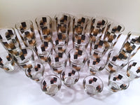 Load image into Gallery viewer, Anchor Hocking - Mid-Century Black Square with 22-Karat Gold Atomic Burst Bar Set  (Set of 24 Glasses)

