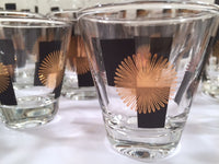 Load image into Gallery viewer, Anchor Hocking - Mid-Century Black Square with 22-Karat Gold Atomic Burst Bar Set  (Set of 24 Glasses)
