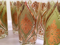 Load image into Gallery viewer, Pasinski Signed Mid-Century Avocado and 22-Karat Gold Embellished Glasses (Set of 8)
