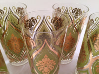 Load image into Gallery viewer, Pasinski Signed Mid-Century Avocado and 22-Karat Gold Embellished Glasses (Set of 8)
