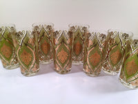 Load image into Gallery viewer, Pasinski Signed Mid-Century Avocado and 22-Karat Gold Embellished Glasses (Set of 8)
