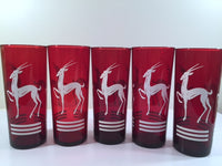Load image into Gallery viewer, Anchor Hocking Red Gazelle Mid-Century Collins Glasses (Set of 5)
