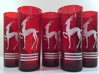 Load image into Gallery viewer, Anchor Hocking Red Gazelle Mid-Century Collins Glasses (Set of 5)
