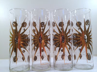 Load image into Gallery viewer, Fred Press - Signed Mid-Century Frosted White &amp; 22-Karat Gold Atomic Starburst Collins Glasses (Set of 4)

