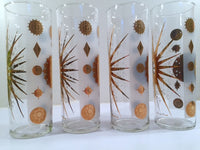 Load image into Gallery viewer, Fred Press - Signed Mid-Century Frosted White &amp; 22-Karat Gold Atomic Starburst Collins Glasses (Set of 4)
