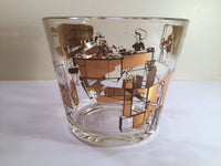 Load image into Gallery viewer, Mid-Century 22-Karat Gold and Black Mad Men Advertising Glass Ice Bucket with Carrier
