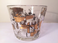 Load image into Gallery viewer, Mid-Century 22-Karat Gold and Black Mad Men Advertising Glass Ice Bucket with Carrier
