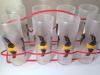Load image into Gallery viewer, Federal Glass Mid-Century Under the Sea Fish Collins Glasses with Red Carrier (Set of 8 Glasses and Carrier)
