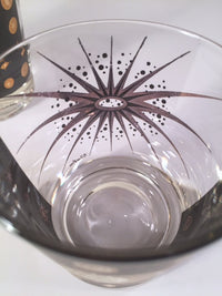 Load image into Gallery viewer, Fred Press - Signed Mid-Century Celestial/Atomic Burst 22-Karat Gold &amp; Black Whiskey Glasses (Set of 4)
