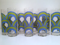 Load image into Gallery viewer, Colony Signed Blue and Green Retro Swirl Tall Collins Glasses (Set of 8)
