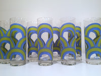 Load image into Gallery viewer, Colony Signed Blue and Green Retro Swirl Tall Collins Glasses (Set of 8)
