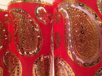 Load image into Gallery viewer, Culver Mid-Century Red &amp; 22-Karat Gold Paisley Bar Set (6 Glasses and Carrier)
