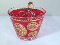 Load image into Gallery viewer, Culver Signed Mid-Century Red &amp; 22-Karat Gold Paisley Ice Container and Tongs
