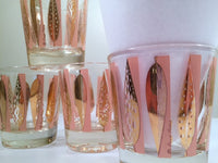 Load image into Gallery viewer, Fred Press Signed Mid-Century Pink and Clear 22-Karat Gold Leaves Whiskey Glasses (Set of 4)
