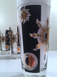 Load image into Gallery viewer, Fred Press - Signed Mid-Century Celestial/Atomic Burst 22-Karat Gold &amp; Black Glasses (Set of 6)
