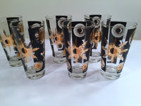 Load image into Gallery viewer, Fred Press - Signed Mid-Century Celestial/Atomic Burst 22-Karat Gold &amp; Black Glasses (Set of 6)
