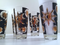 Load image into Gallery viewer, Fred Press - Signed Mid-Century Celestial/Atomic Burst 22-Karat Gold &amp; Black Glasses (Set of 6)
