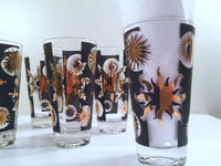 Load image into Gallery viewer, Fred Press - Signed Mid-Century Celestial/Atomic Burst 22-Karat Gold &amp; Black Glasses (Set of 6)
