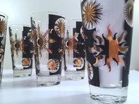 Load image into Gallery viewer, Fred Press - Signed Mid-Century Celestial/Atomic Burst 22-Karat Gold &amp; Black Glasses (Set of 6)
