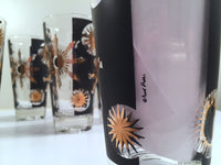 Load image into Gallery viewer, Fred Press - Signed Mid-Century Celestial/Atomic Burst 22-Karat Gold &amp; Black Glasses (Set of 6)
