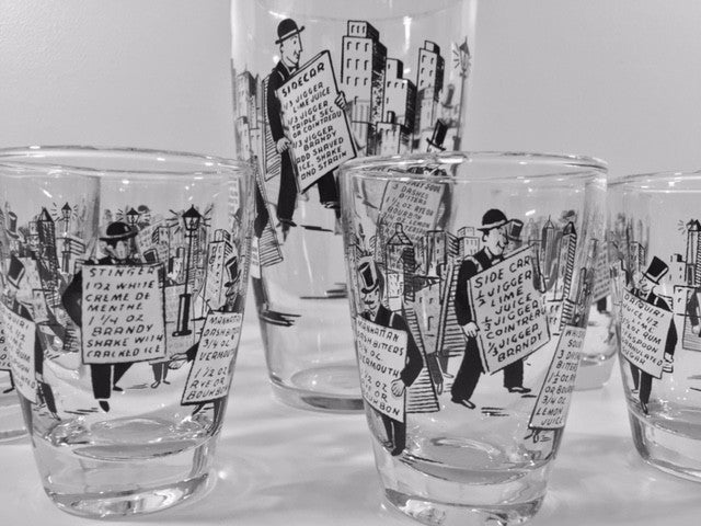 Libbey - Mid-Century "City Life" 7-Piece Cocktail Set (6 Glasses, 1 Shaker)