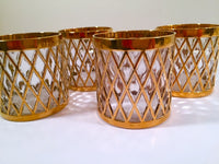 Load image into Gallery viewer, Imperial Glass Sekai Ichi 22-Karat Gold Mid-Century Small Whiskey Glasses (Set of 4)
