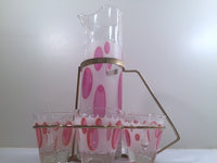 Load image into Gallery viewer, Fred Press Signed Mid-Century Classic Pink and Frosted Cocktail Set (6 Glasses &amp; 1 Pitcher &amp; 1 Carrier)
