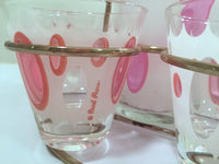 Load image into Gallery viewer, Fred Press Signed Mid-Century Classic Pink and Frosted Cocktail Set (6 Glasses &amp; 1 Pitcher &amp; 1 Carrier)

