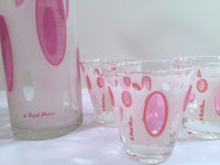 Load image into Gallery viewer, Fred Press Signed Mid-Century Classic Pink and Frosted Cocktail Set (6 Glasses &amp; 1 Pitcher &amp; 1 Carrier)
