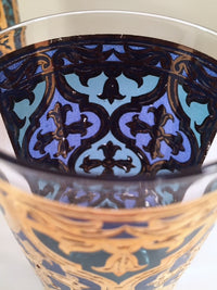 Load image into Gallery viewer, Georges Briard Signed Mid-Century Firenza Blue and 22-Karat Gold Italian Renaissance Cross Highball Glasses (Set of 6)
