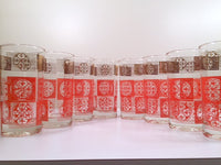 Load image into Gallery viewer, Libbey Mid-Century Orange and 22-Karat Gold Retro Glasses (Set of 8)
