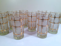 Load image into Gallery viewer, Libbey Mid-Century Golden Plaid M. Petti Signed Glasses (Set of 8 with Original Box)

