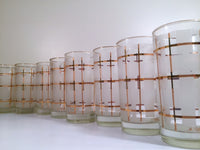 Load image into Gallery viewer, Libbey Mid-Century Golden Plaid M. Petti Signed Glasses (Set of 8 with Original Box)
