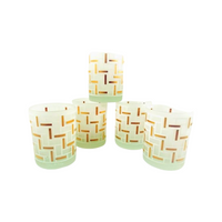Load image into Gallery viewer, Georges Briard Signed Gold and Frosted Geometric Modern Double Old Fashion Glasses (Set of 5)
