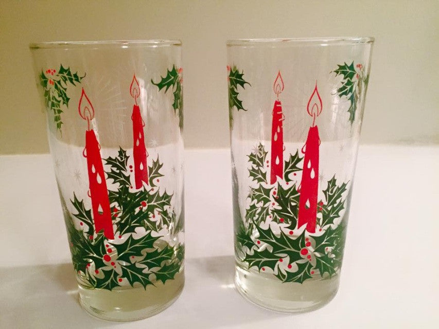 Vintage Christmas Candle Glasses (Set of 2)