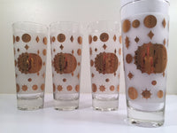 Load image into Gallery viewer, Fred Press - Signed Mid-Century Frosted White &amp; 22-Karat Gold Atomic Starburst Collins Glasses (Set of 4)
