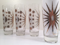 Load image into Gallery viewer, Fred Press - Signed Mid-Century Frosted White &amp; 22-Karat Gold Atomic Starburst Collins Glasses (Set of 4)
