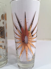 Load image into Gallery viewer, Fred Press - Signed Mid-Century Frosted White &amp; 22-Karat Gold Atomic Starburst Collins Glasses (Set of 4)
