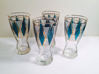 Load image into Gallery viewer, Libbey Emerald - Blue and Gold Diamond Pilsner Glasses (Set of 4)
