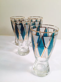 Load image into Gallery viewer, Libbey Emerald - Blue and Gold Diamond Pilsner Glasses (Set of 4)

